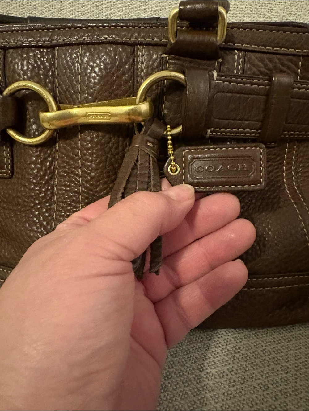 Coach Brown Leather Tote Handbag with Gold Hardware - Picture 8 of 10